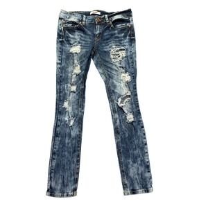 Bongo Distressed Skinny Jeans Juniors Ripped Acid Wash Denim Blue‎ Sz 29"